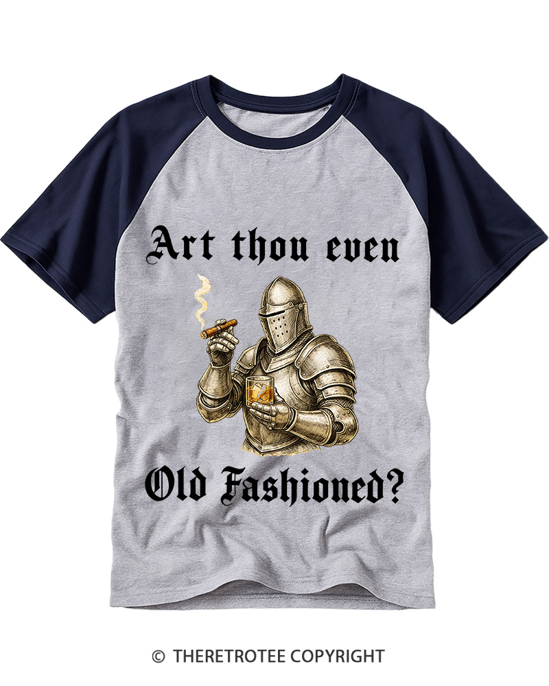 TheRetroTee Old Fashioned Knight and Bourbon Gifts Nostalgia Raglan Baseball T-Shirt