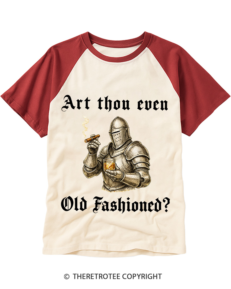 TheRetroTee Old Fashioned Knight and Bourbon Gifts Nostalgia Raglan Baseball T-Shirt