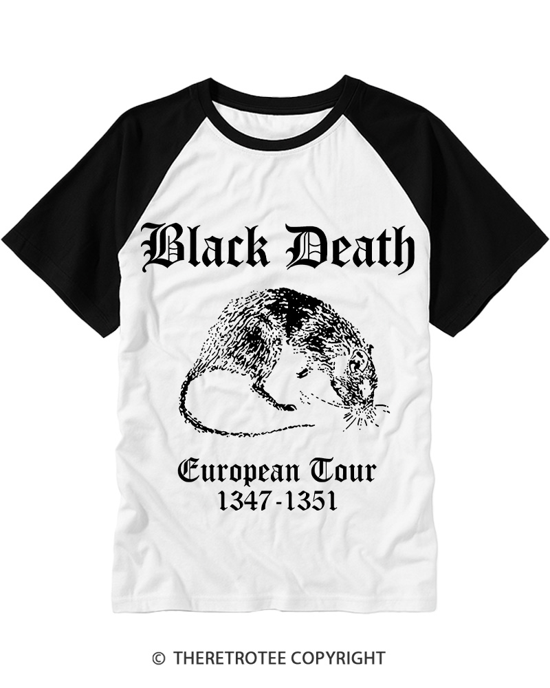 TheRetroTee Black Death European Tour Gothic Horror Raglan Baseball T-Shirt
