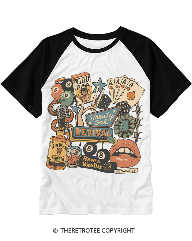 TheRetroTee Treaty Oak Revival 1950s Raglan Baseball T-Shirt