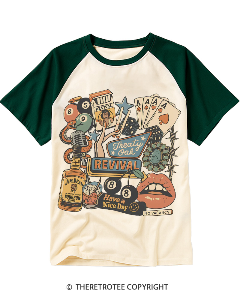 TheRetroTee Treaty Oak Revival 1950s Raglan Baseball T-Shirt