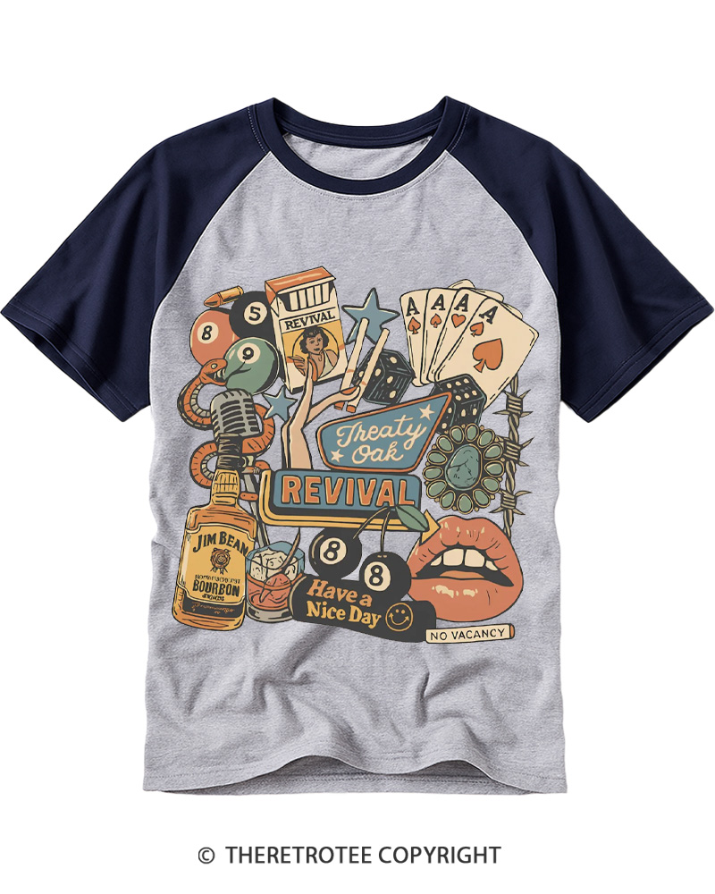 TheRetroTee Treaty Oak Revival 1950s Raglan Baseball T-Shirt