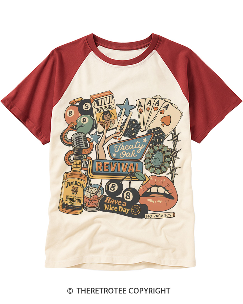 TheRetroTee Treaty Oak Revival 1950s Raglan Baseball T-Shirt