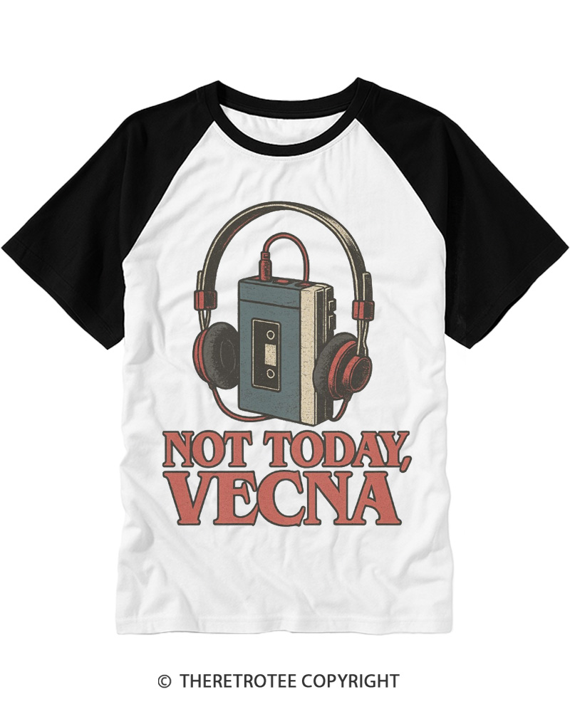 TheRetroTee Not Today Vecna Retro Cassette Tape 1980s Raglan Baseball T-Shirt