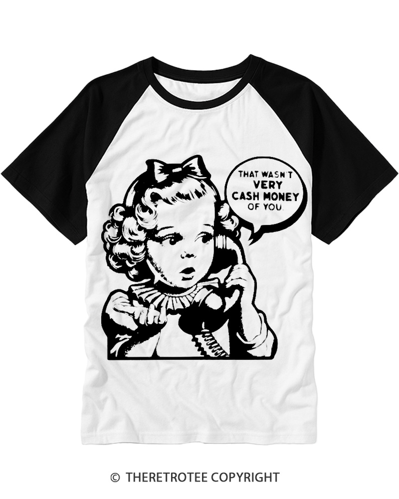 TheRetroTee Cash Money 1950s Raglan Baseball T-Shirt