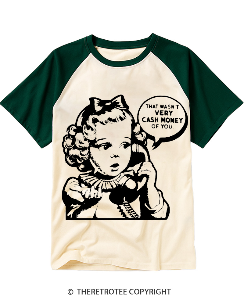 TheRetroTee Cash Money 1950s Raglan Baseball T-Shirt