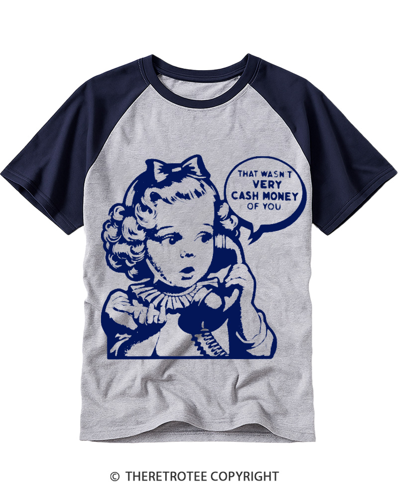 TheRetroTee Cash Money 1950s Raglan Baseball T-Shirt