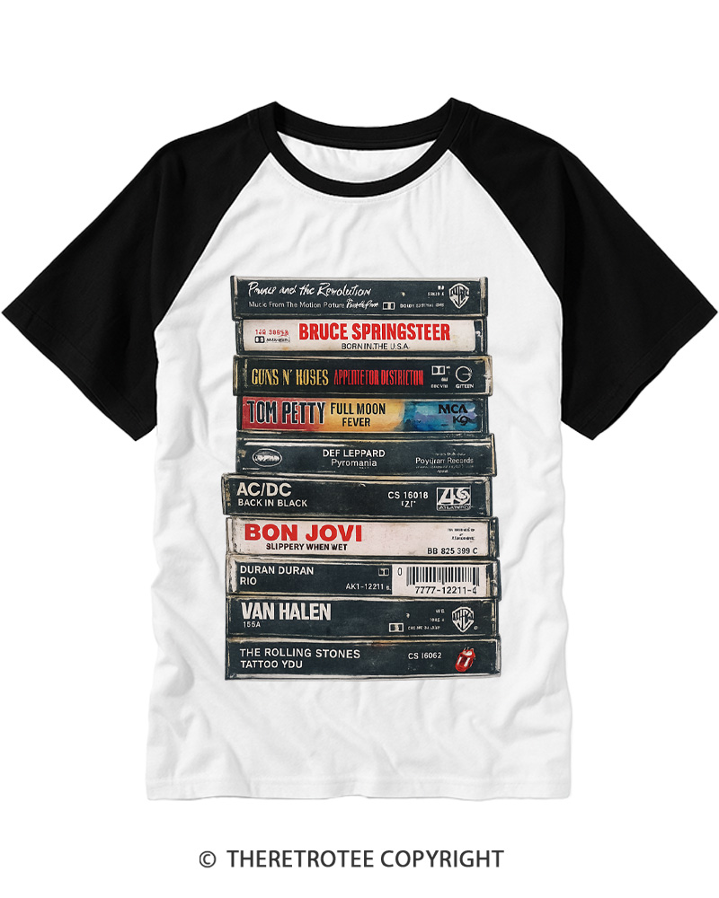 TheRetroTee Rock cassettes 1980s Raglan Baseball T-Shirt