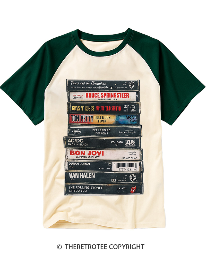 TheRetroTee Rock cassettes 1980s Raglan Baseball T-Shirt