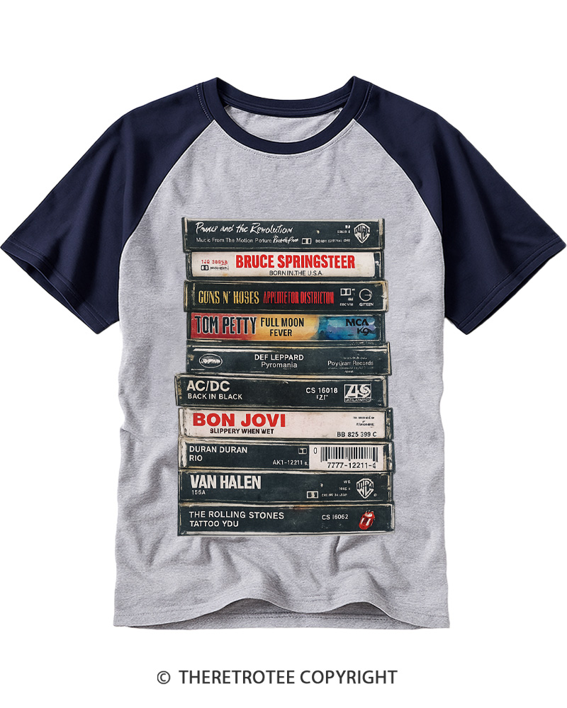 TheRetroTee Rock cassettes 1980s Raglan Baseball T-Shirt