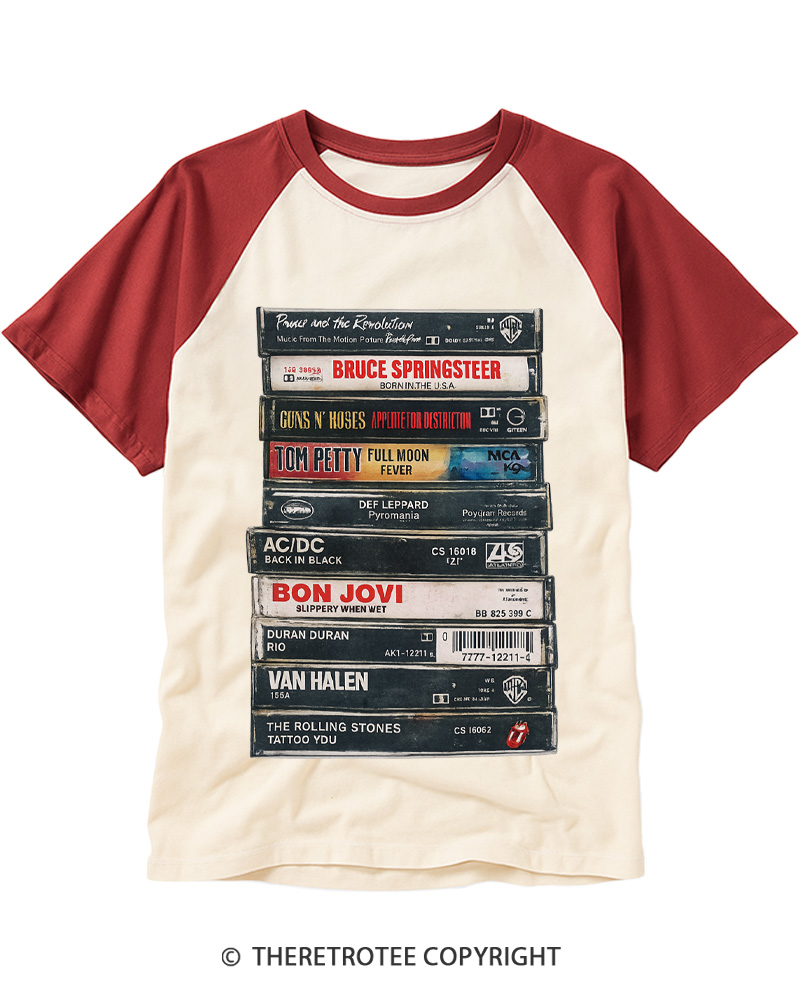 TheRetroTee Rock cassettes 1980s Raglan Baseball T-Shirt