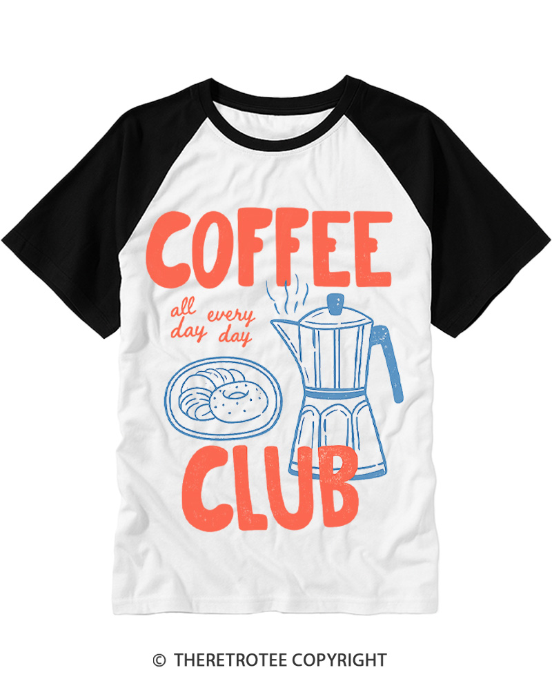 TheRetroTee Coffee Club 1960s Raglan Baseball T-Shirt