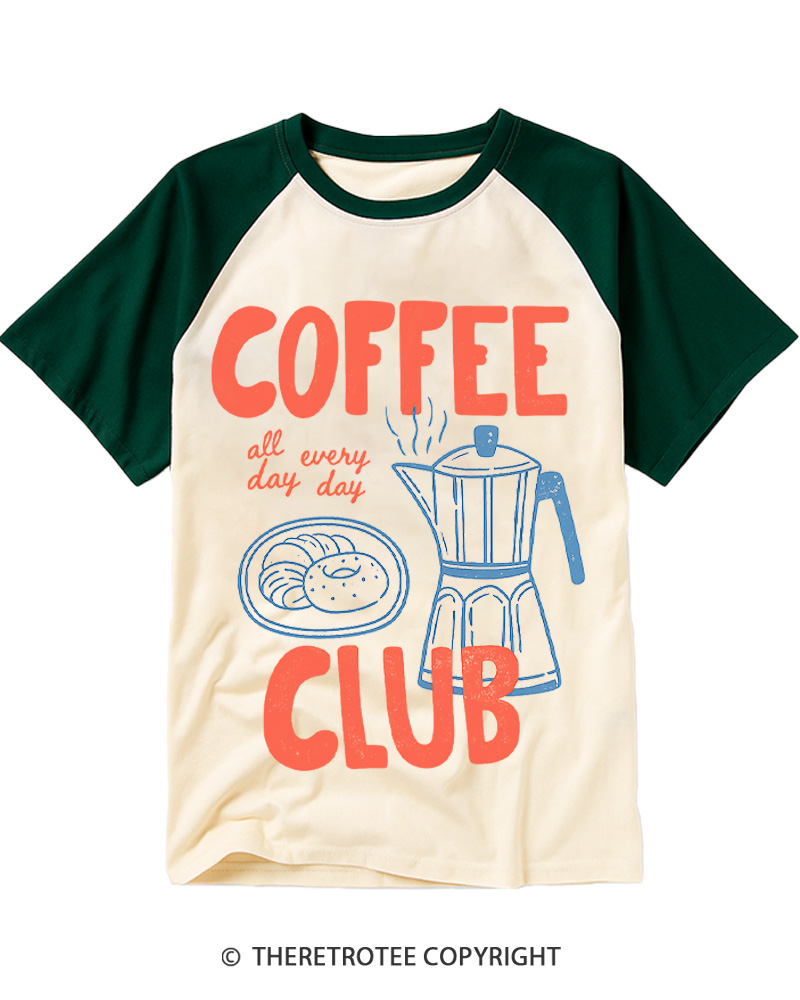TheRetroTee Coffee Club 1960s Raglan Baseball T-Shirt