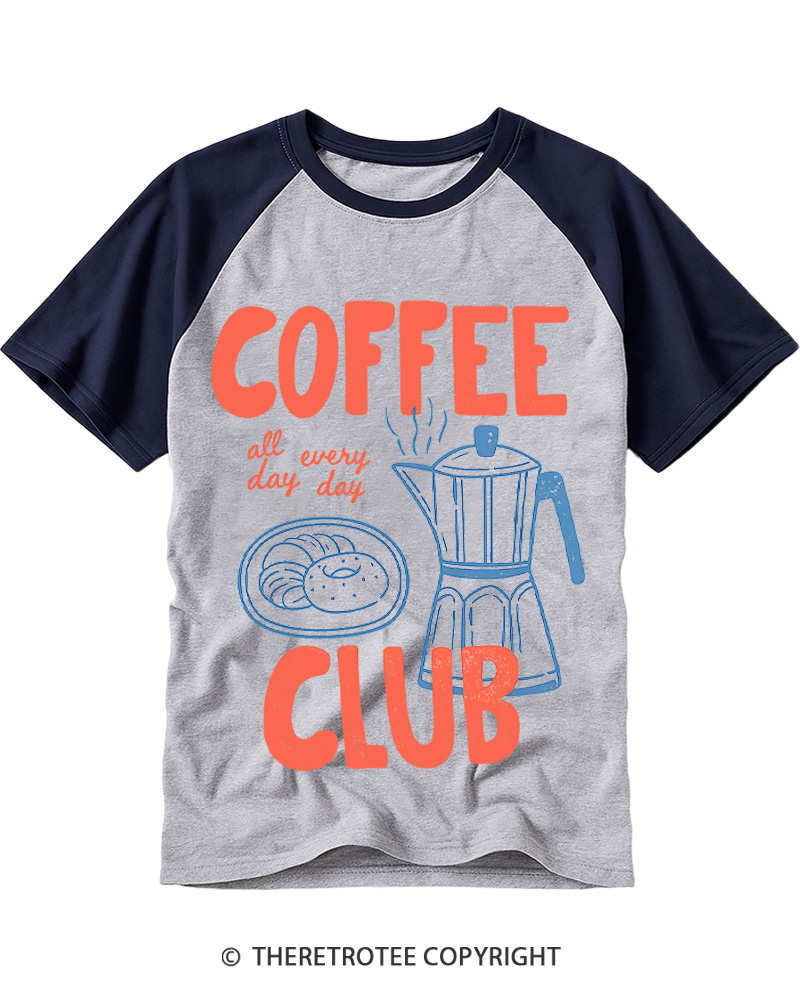 TheRetroTee Coffee Club 1960s Raglan Baseball T-Shirt