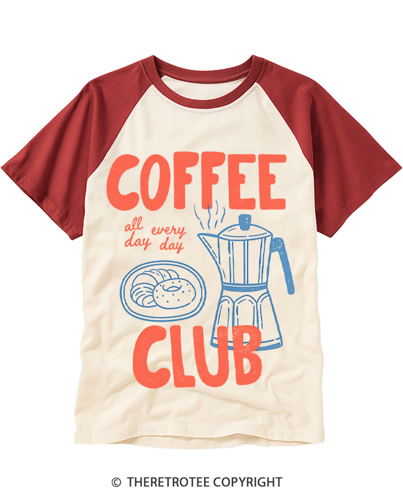 TheRetroTee Coffee Club 1960s Raglan Baseball T-Shirt