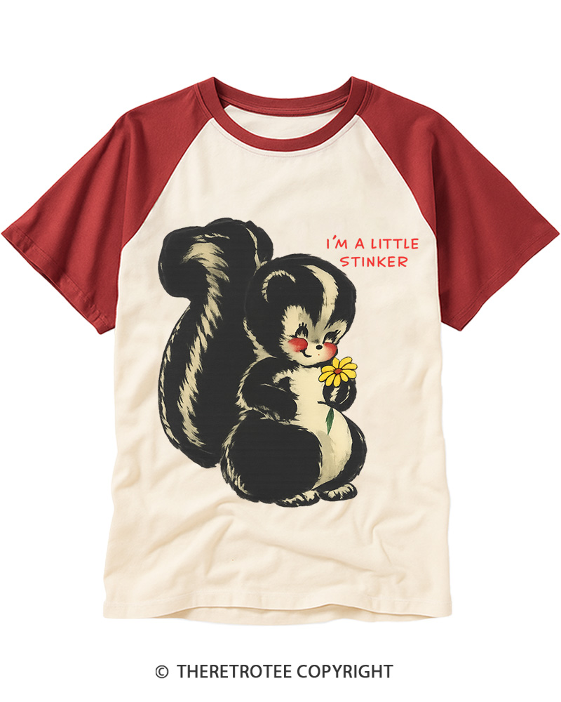 TheRetroTee Im a Little Stinker 1950s Raglan Baseball T-Shirt