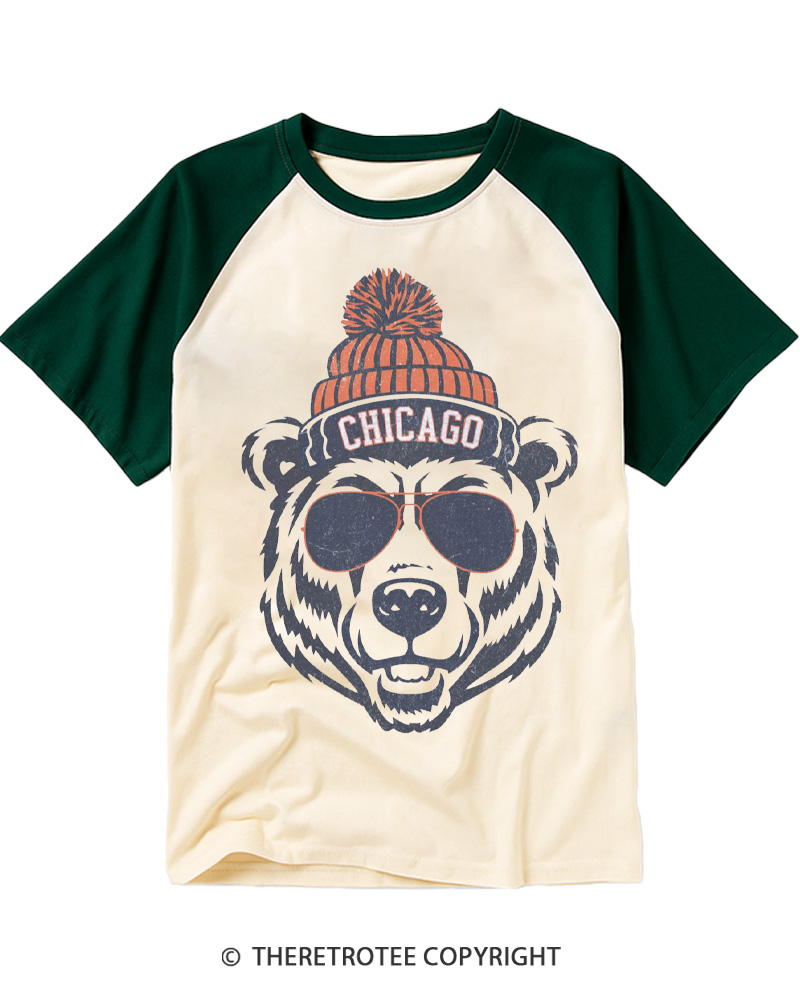 TheRetroTee Trendy Chicago Football Fan Raglan Baseball T-Shirt
