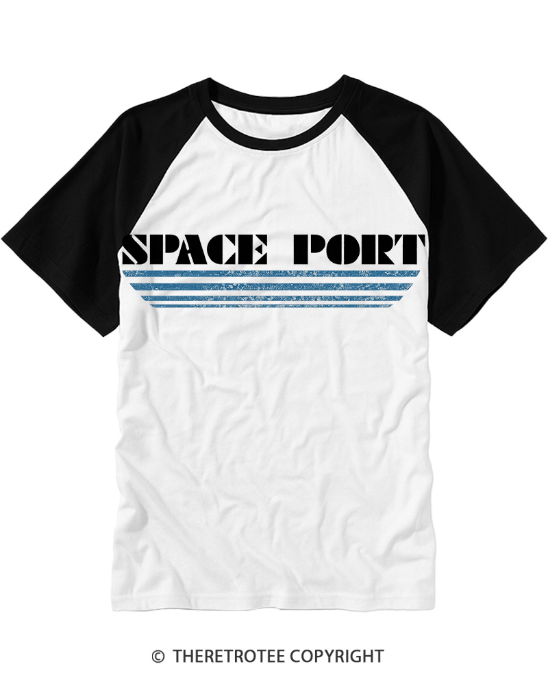 TheRetroTee Space Port 1980s Raglan Baseball T-Shirt