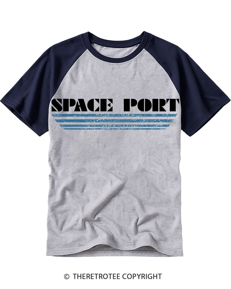 TheRetroTee Space Port 1980s Raglan Baseball T-Shirt