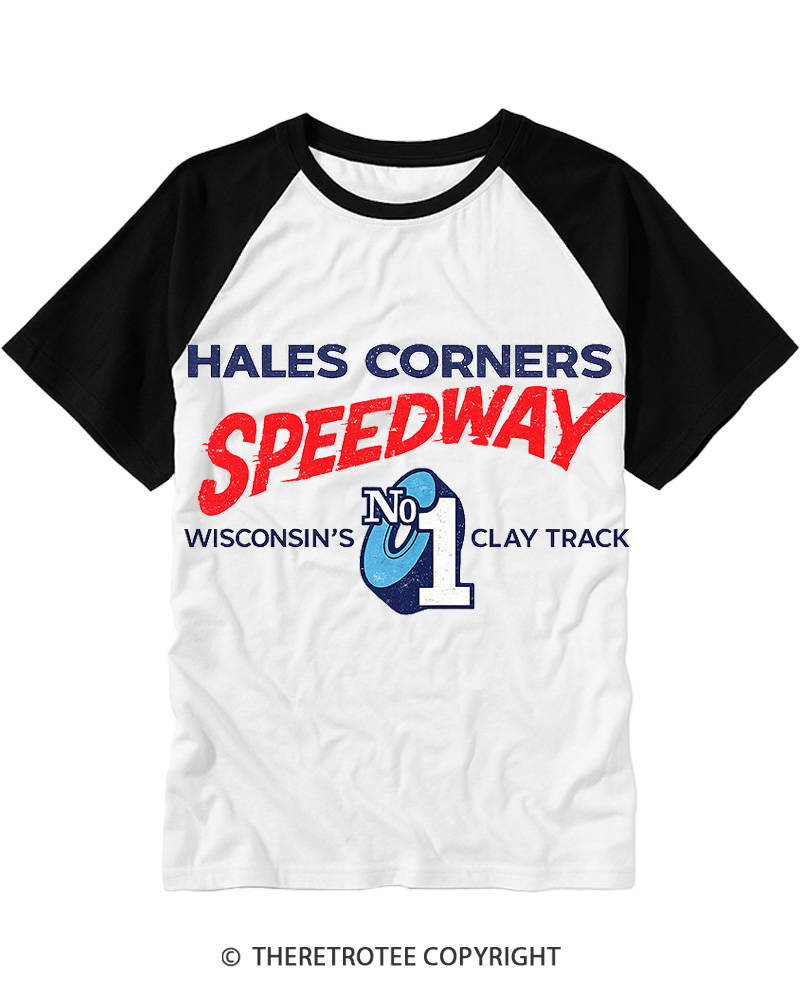 TheRetroTee Hales Corners Speedway 1960s Raglan Baseball T-Shirt