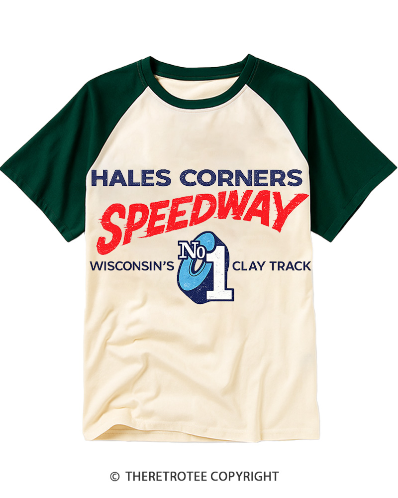 TheRetroTee Hales Corners Speedway 1960s Raglan Baseball T-Shirt