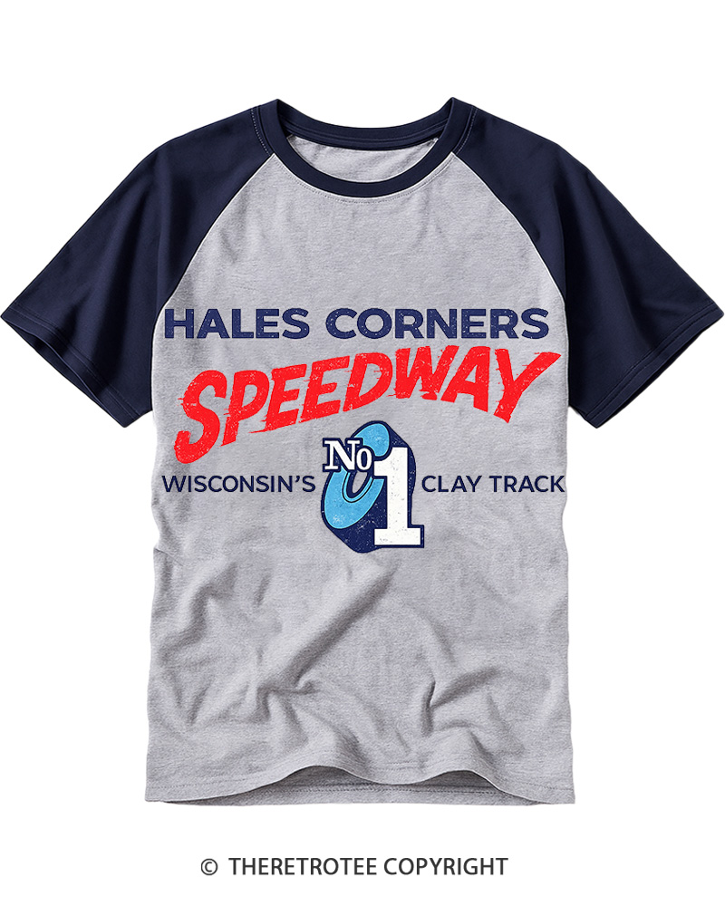 TheRetroTee Hales Corners Speedway 1960s Raglan Baseball T-Shirt