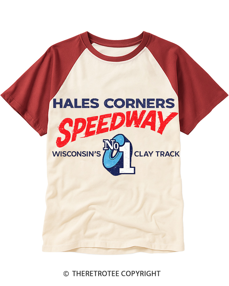 TheRetroTee Hales Corners Speedway 1960s Raglan Baseball T-Shirt