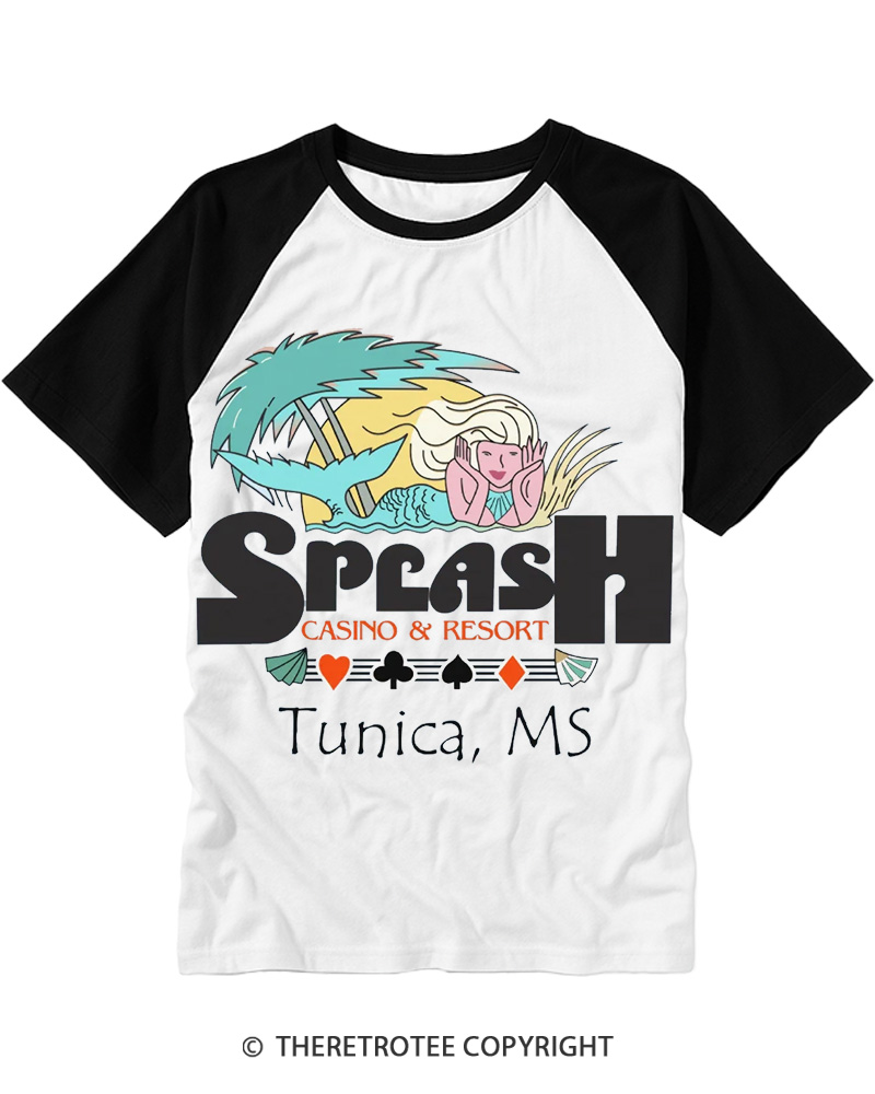 TheRetroTee Splash Casino 1990s Raglan Baseball T-Shirt