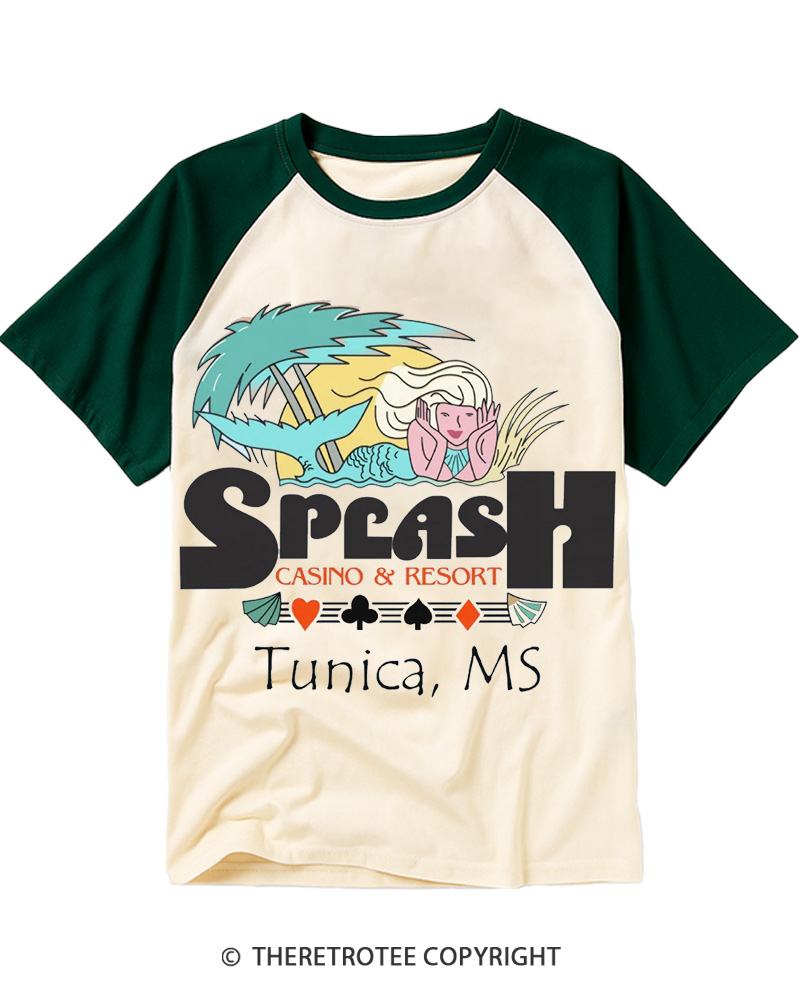 TheRetroTee Splash Casino 1990s Raglan Baseball T-Shirt