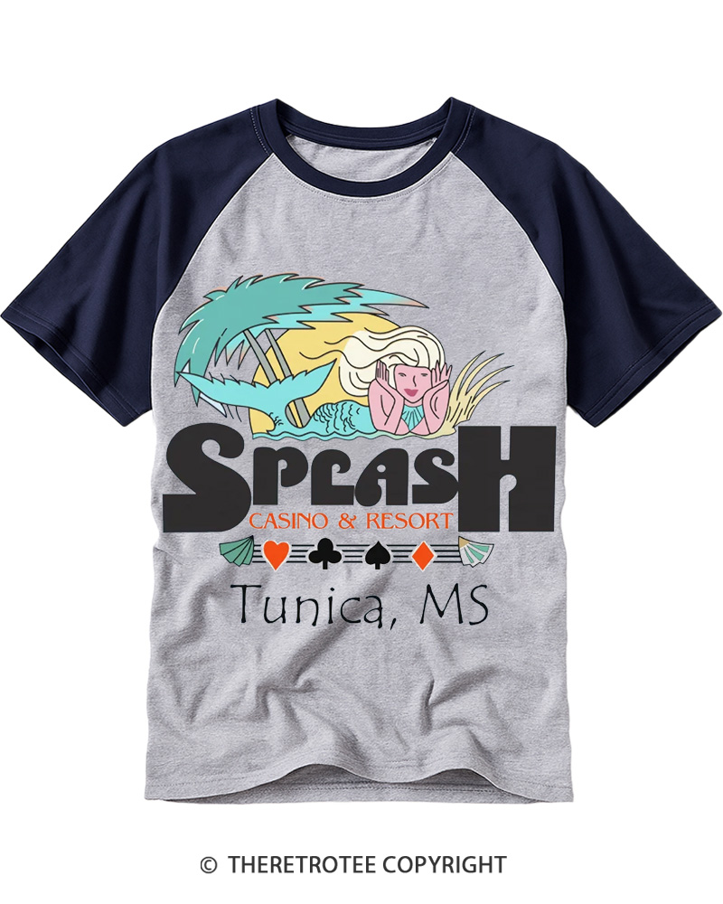 TheRetroTee Splash Casino 1990s Raglan Baseball T-Shirt