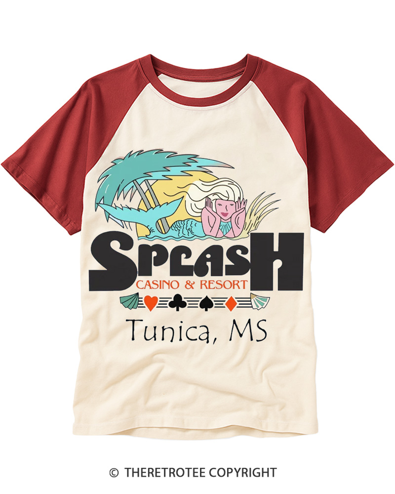 TheRetroTee Splash Casino 1990s Raglan Baseball T-Shirt
