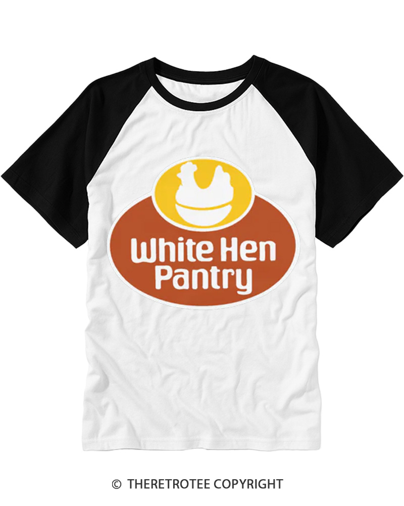 TheRetroTee White Hen Pantry 1990s Raglan Baseball T-Shirt