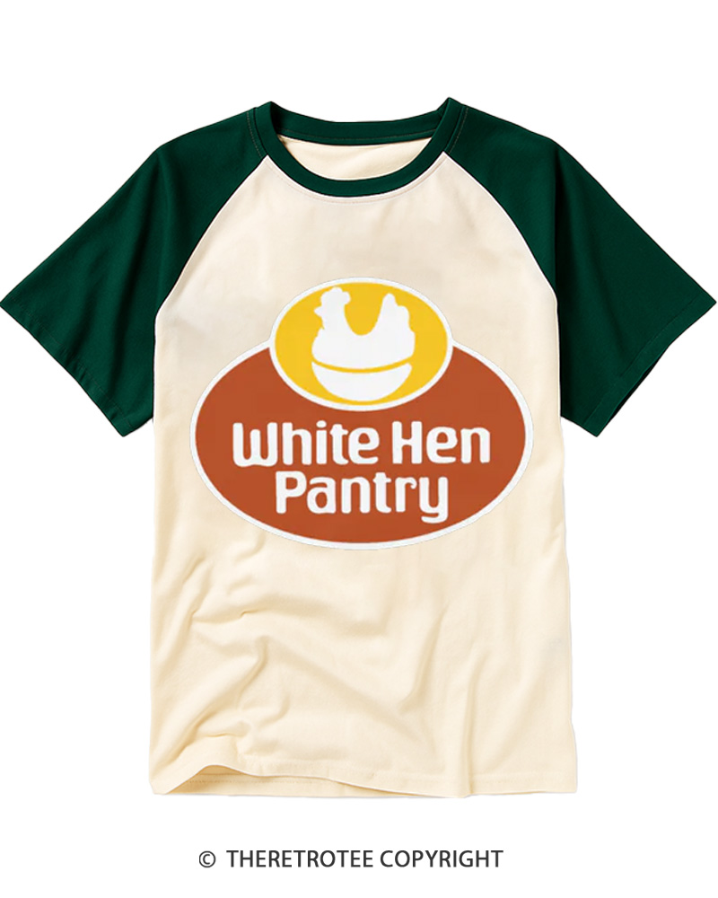 TheRetroTee White Hen Pantry 1990s Raglan Baseball T-Shirt