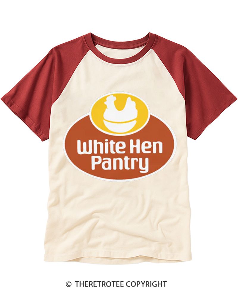 TheRetroTee White Hen Pantry 1990s Raglan Baseball T-Shirt