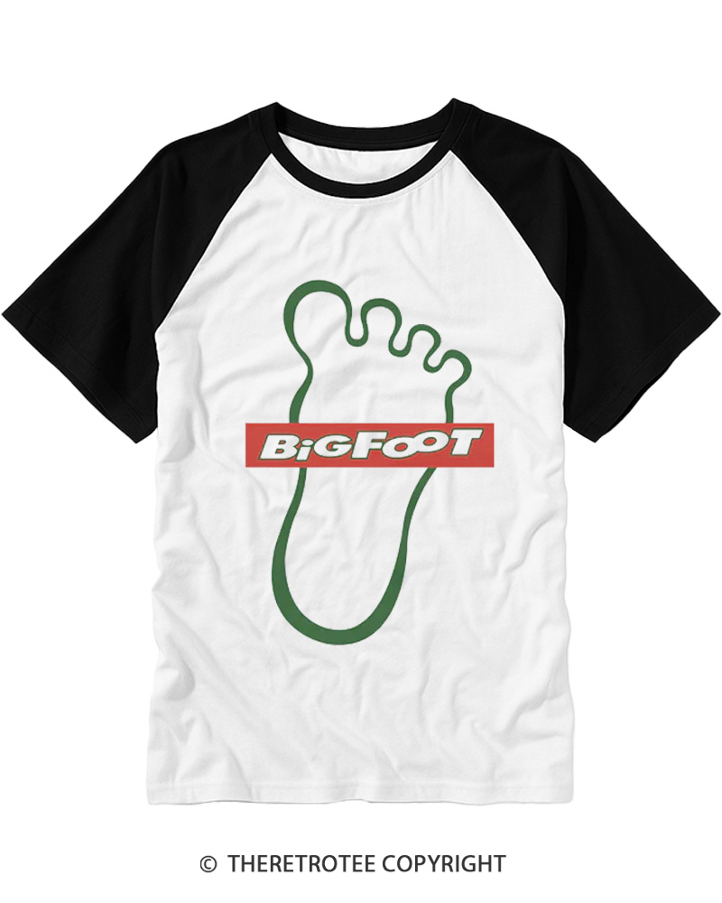 TheRetroTee Bigfoot Food Stores 1980s Raglan Baseball T-Shirt