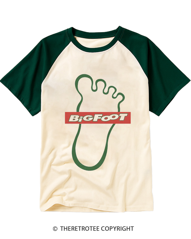 TheRetroTee Bigfoot Food Stores 1980s Raglan Baseball T-Shirt