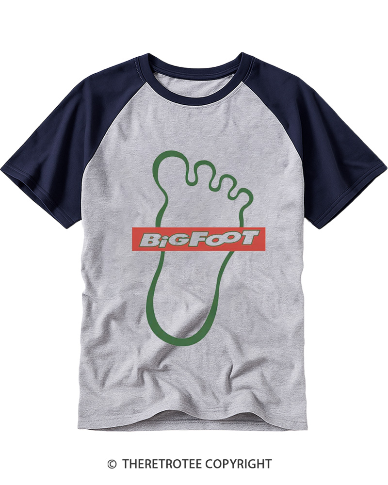 TheRetroTee Bigfoot Food Stores 1980s Raglan Baseball T-Shirt