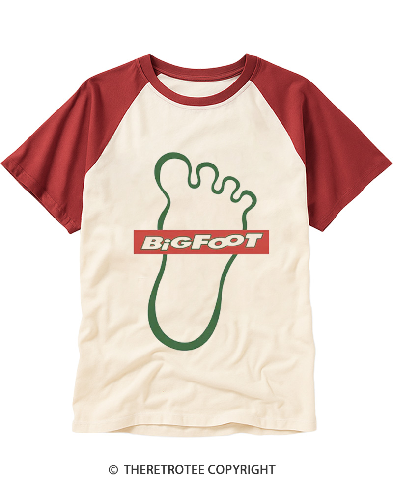TheRetroTee Bigfoot Food Stores 1980s Raglan Baseball T-Shirt