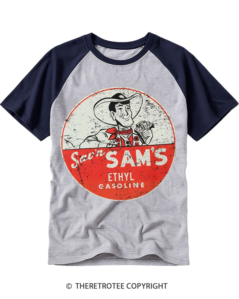 TheRetroTee Sav'n Sam's Service Stations 1950s Raglan Baseball T-Shirt
