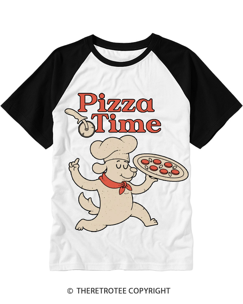 TheRetroTee Pizza Time 1970s Raglan Baseball T-Shirt