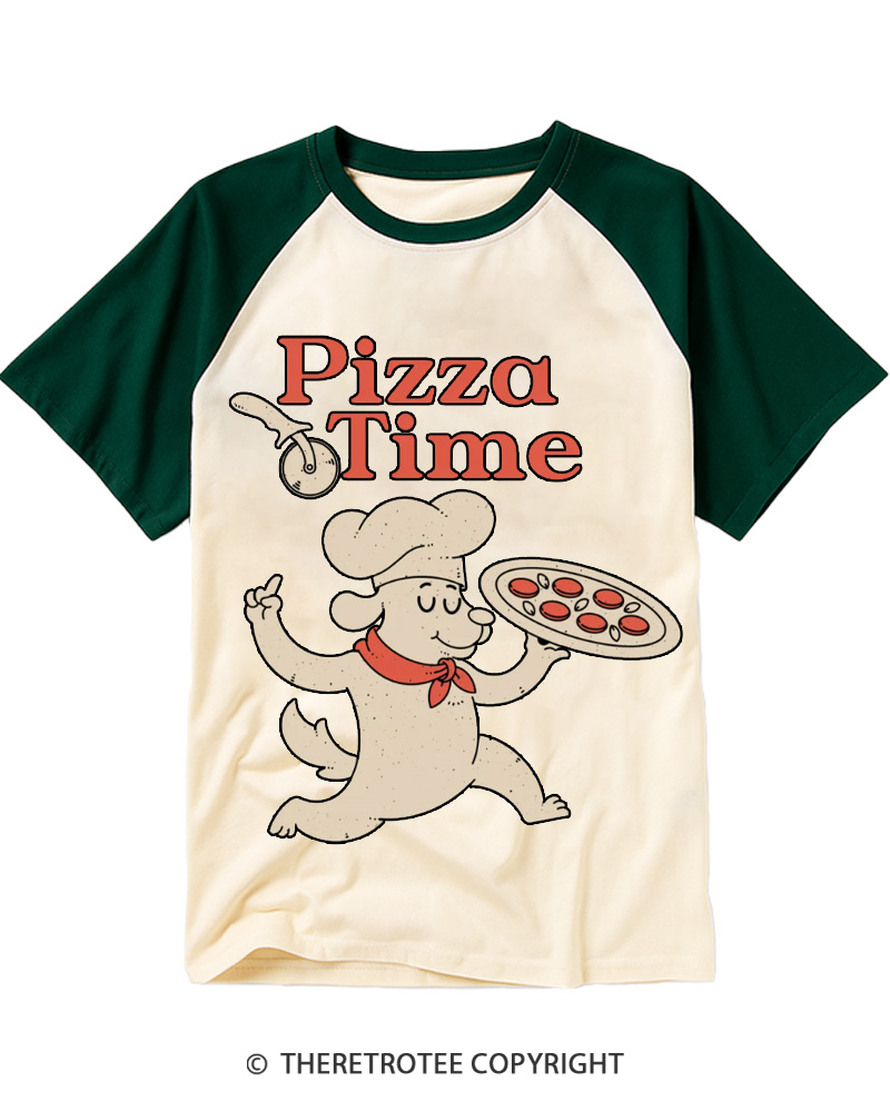 TheRetroTee Pizza Time 1970s Raglan Baseball T-Shirt