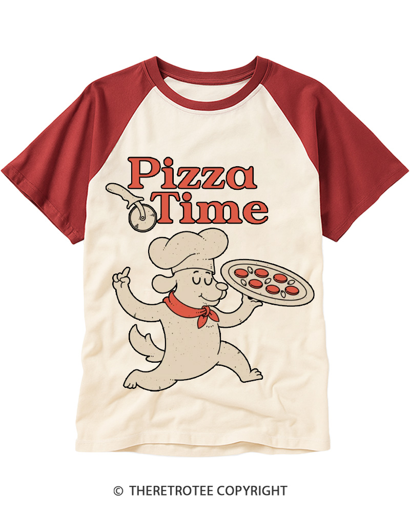 TheRetroTee Pizza Time 1970s Raglan Baseball T-Shirt