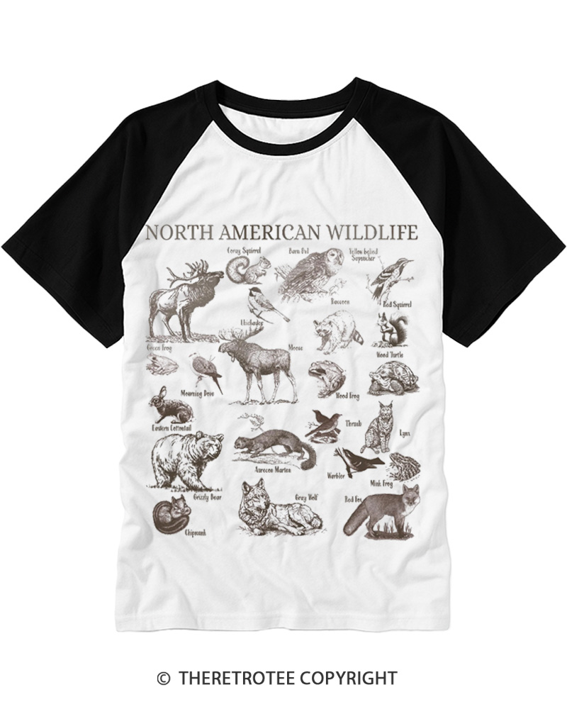 TheRetroTee North American Wildlife Raglan Baseball T-Shirt