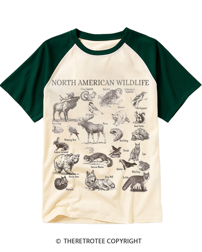 TheRetroTee North American Wildlife Raglan Baseball T-Shirt