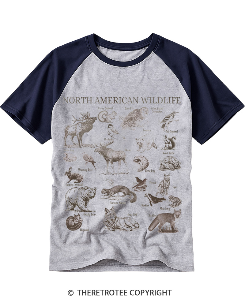 TheRetroTee North American Wildlife Raglan Baseball T-Shirt