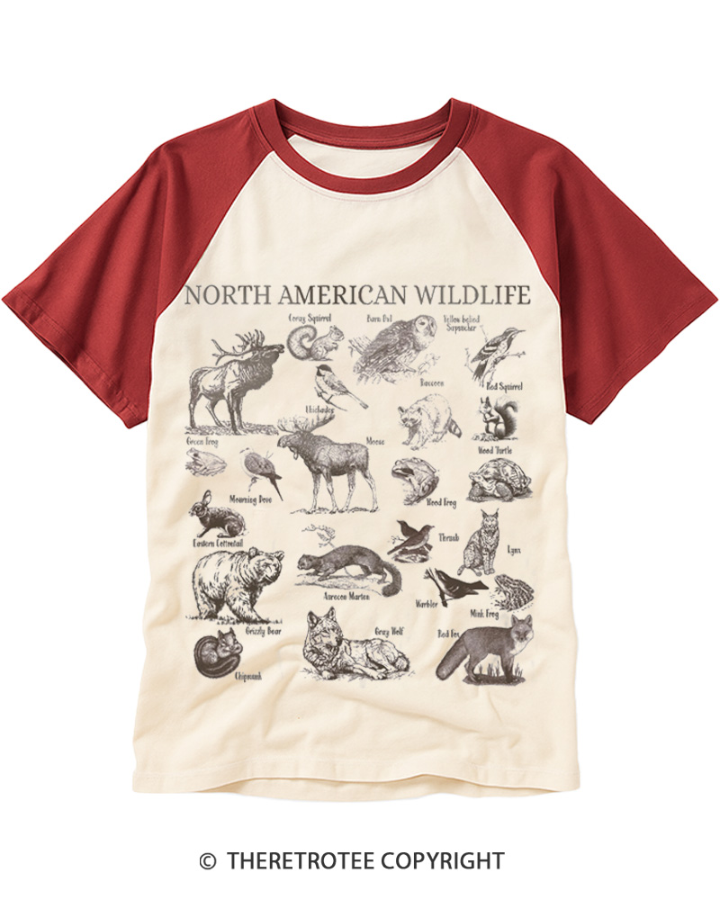 TheRetroTee North American Wildlife Raglan Baseball T-Shirt