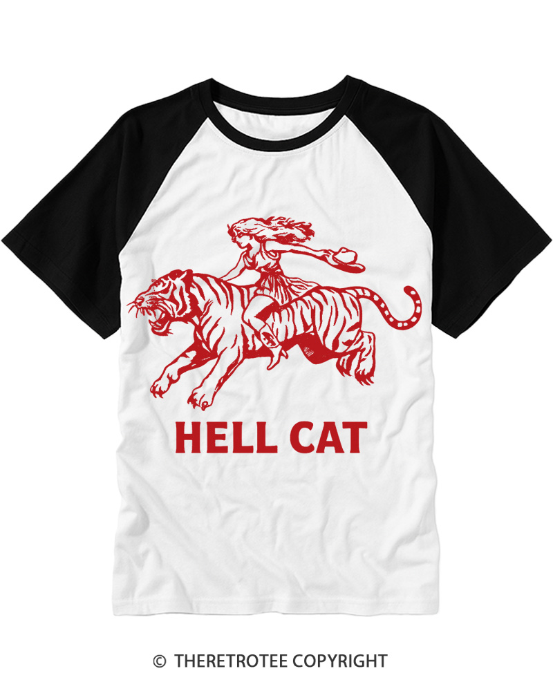 TheRetroTee Cowgirl Hell Cat Raglan Baseball T-Shirt