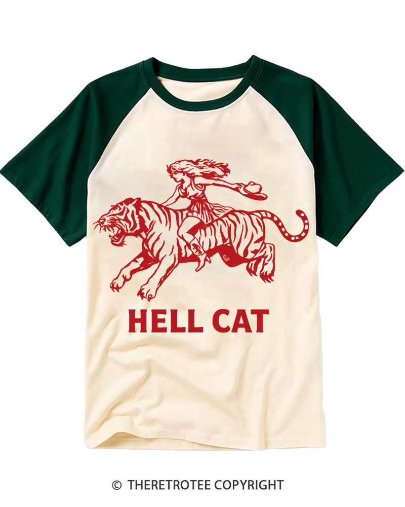 TheRetroTee Cowgirl Hell Cat Raglan Baseball T-Shirt