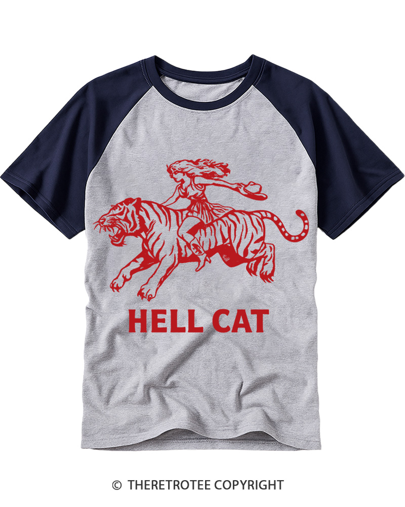 TheRetroTee Cowgirl Hell Cat Raglan Baseball T-Shirt