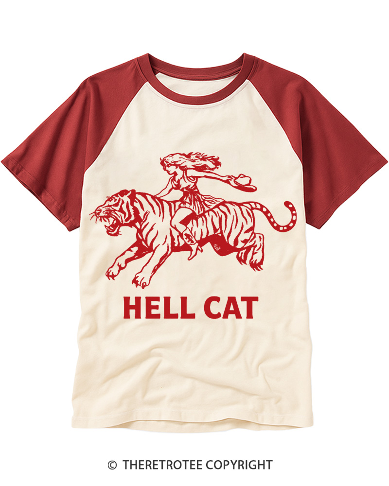 TheRetroTee Cowgirl Hell Cat Raglan Baseball T-Shirt
